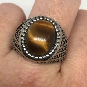 Vintage Tiger’s Eye Stainless Steel Ring (Mens')